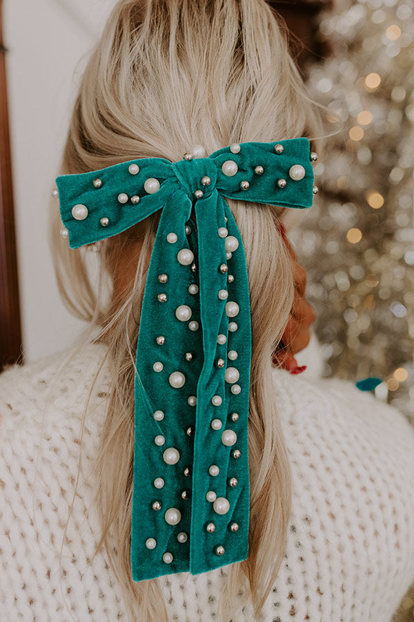 Premium Teal Pearl Embellished Bow Hair Clip - Ultimate Style Upgrade