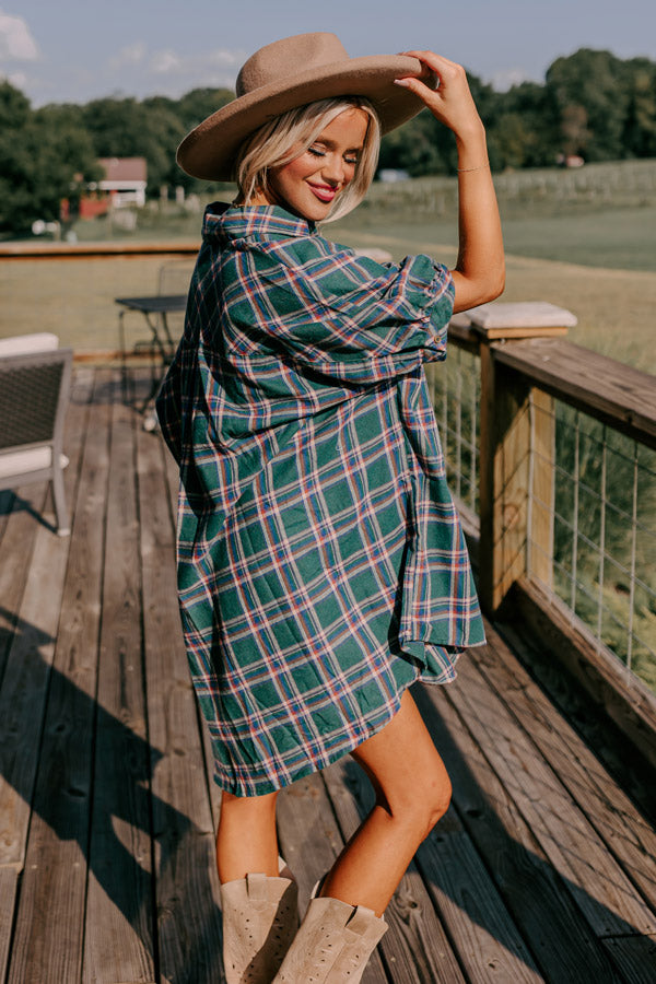 Premium Comfy Glam Flannel Tunic - Hunter Green Edition