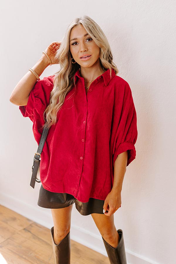 Ultimate Crimson Corduroy Button-Up for Effortless Fall Style