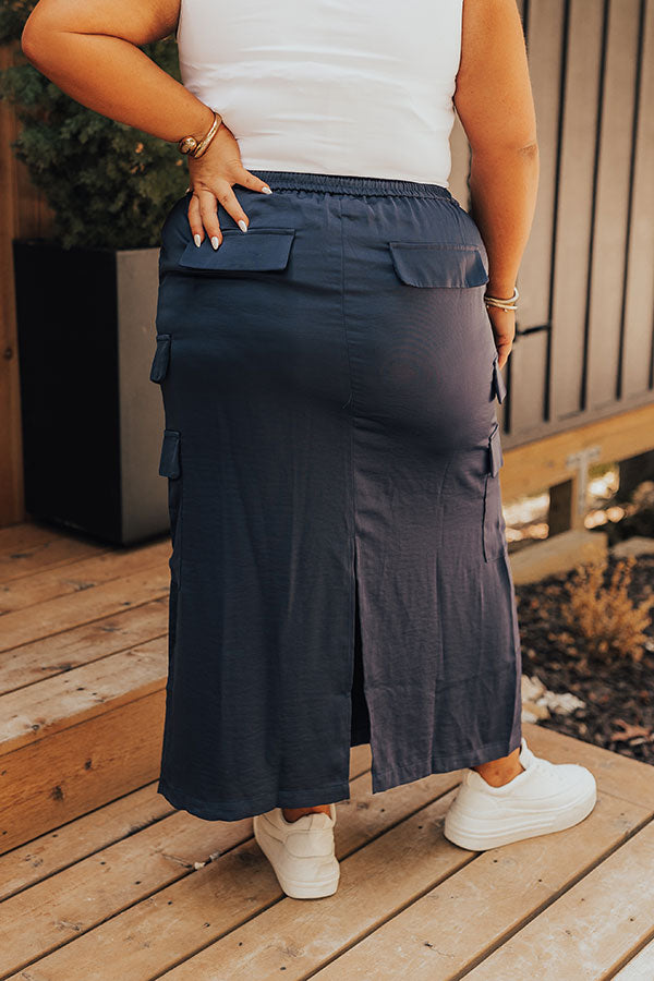 Premium Central Park Stroll High Waist Cargo Skirt - Navy Curves Edition