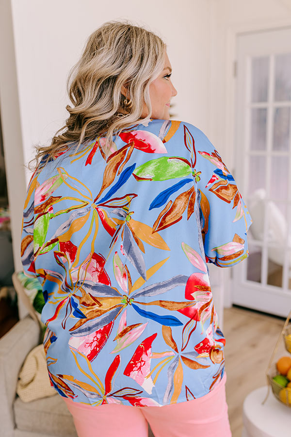 Premium Satin Twist Top - Tropical Floral Design