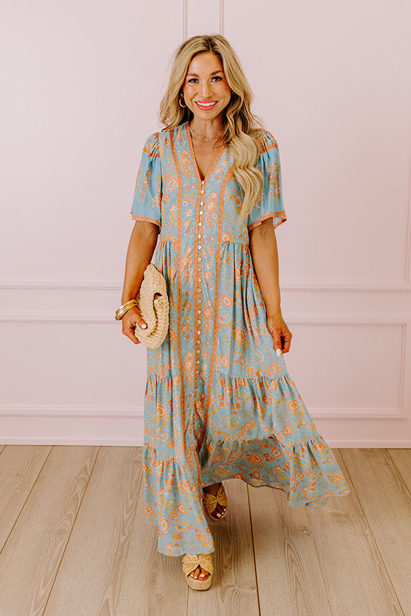 Ultimate Soho Stroll Floral Midi Dress - Airy Blue