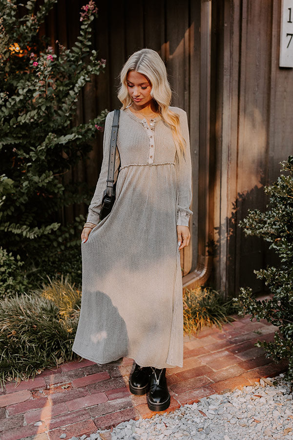 Premium Cozy Moment Waffle Knit Maxi Dress - Grey