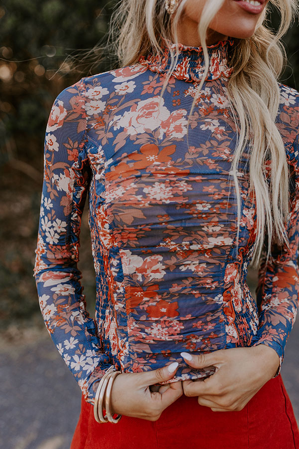 Ultimate Floral Mesh Top in Blue | Call It Chic Premium Collection