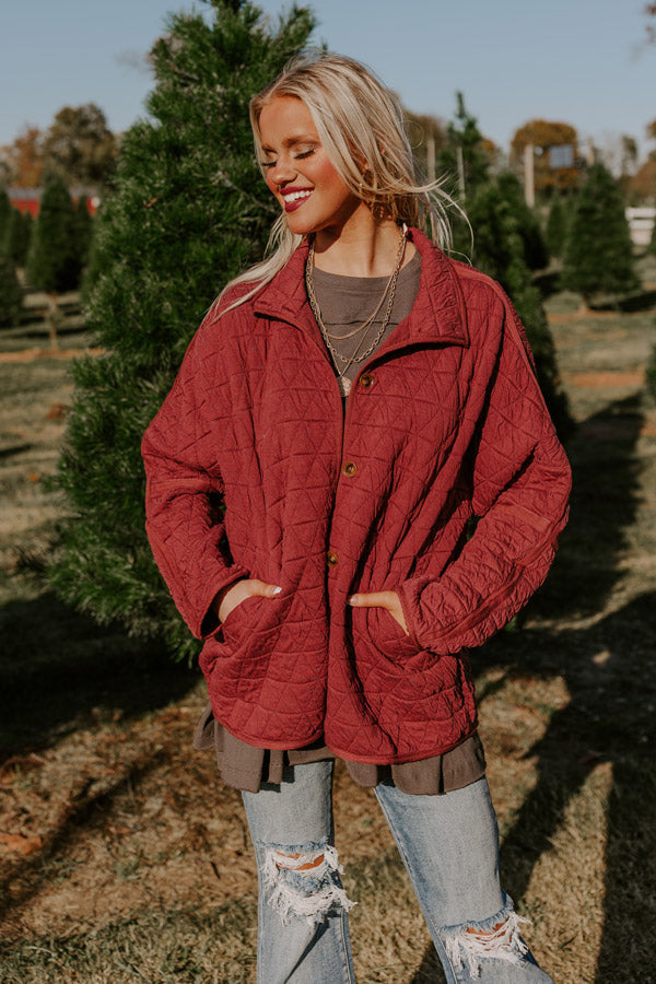 Premium Bonfire Nights Quilted Jacket in Wine - Ultimate Cozy Layering