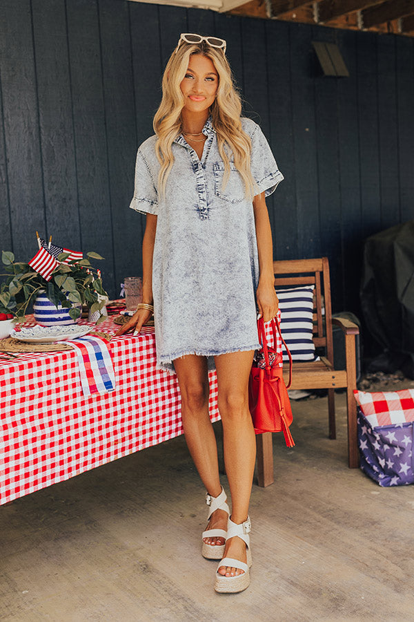 Premium Chambray Mini Dress - Medium Wash | Ultimate Summer Style