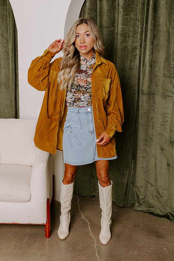 Premium Velvet Button-Up Top in Mustard - Ultimate Style Upgrade