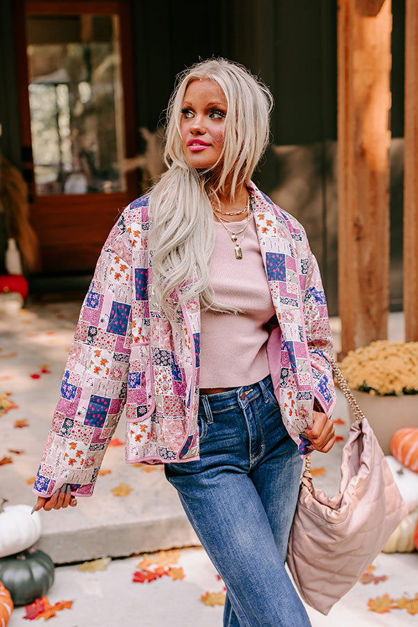 Premium Pumpkin Patch Floral Quilted Jacket in Blush - Vintage Inspired Style