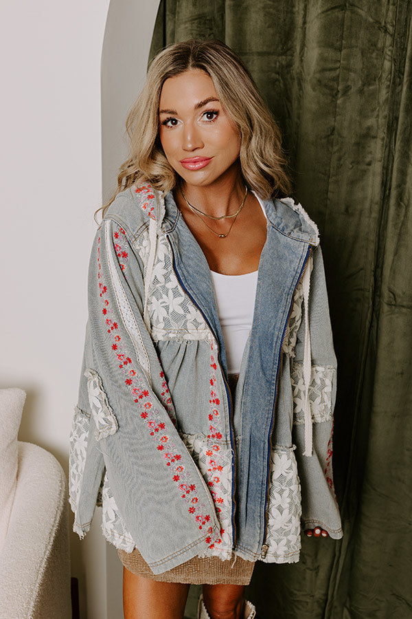 Premium Wildflower Fields Denim Jacket – Light Wash Edition