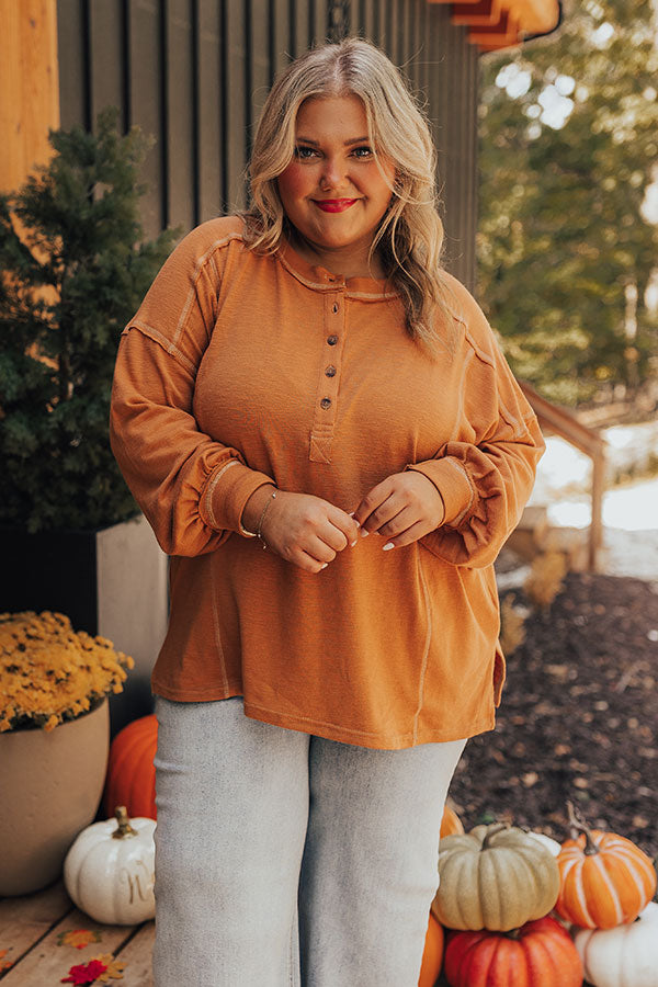 Premium Rust Curves Henley Tee - Ultimate Casual Style