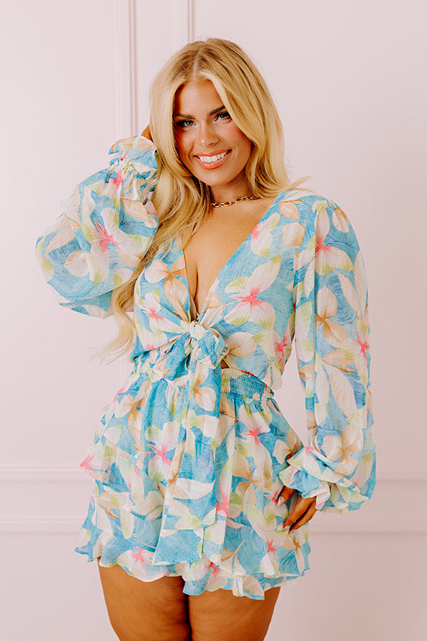 Ultimate Tropical Paradise Front Tie Romper - Blue Curves