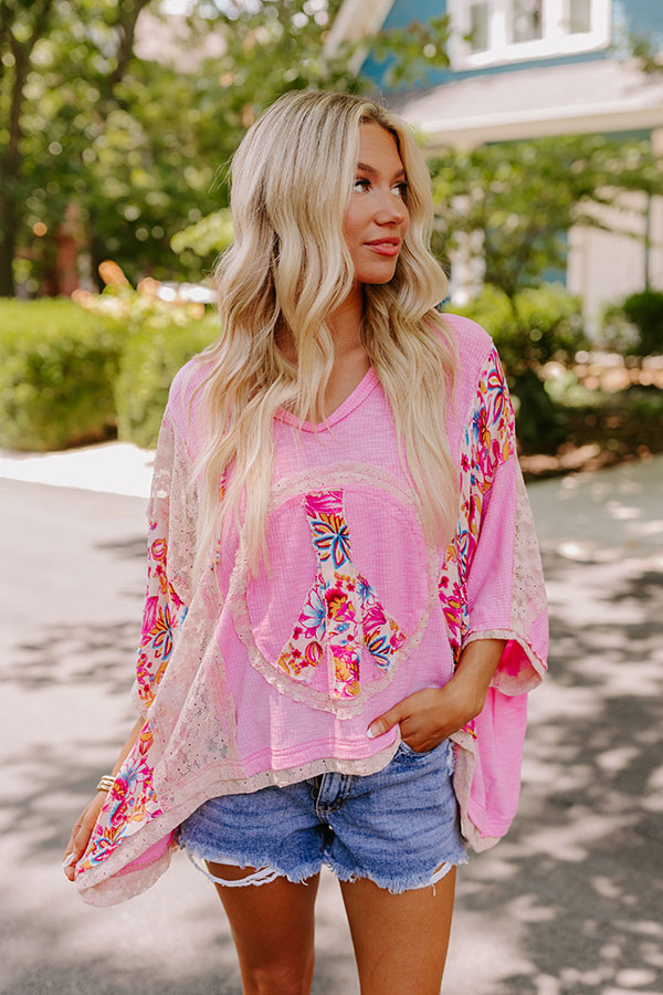 Premium Boho Peaceful Pause Lace Top - Pink