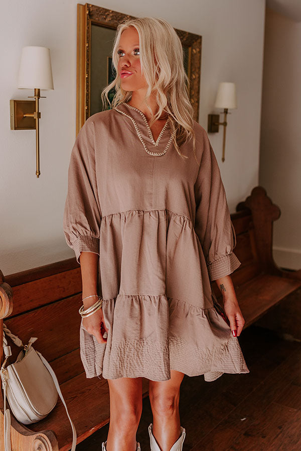 Ultimate Dreamy Moment Mini Dress in Mocha - Premium Babydoll Style