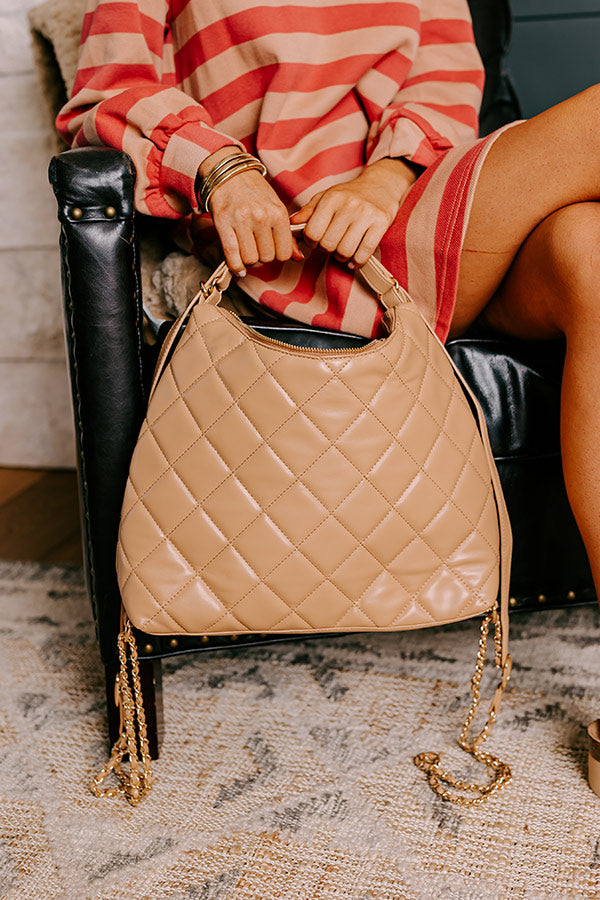 Premium Quilted Faux Leather Tote Bag - Tan