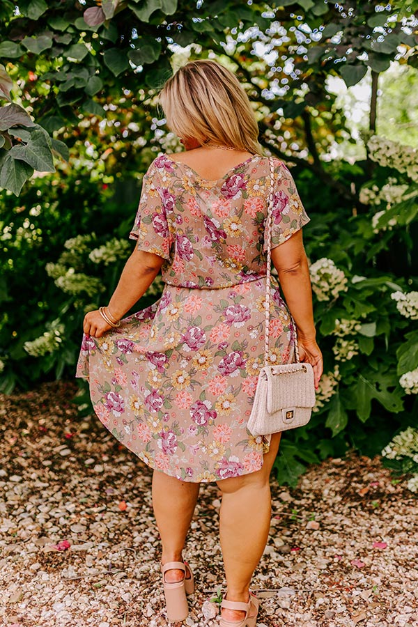 Ultimate Sweet Like Honey Floral Mini Dress - Taupe Curves