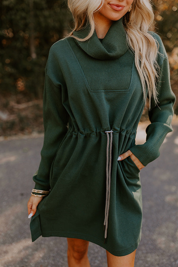 Premium Coffee Shop Cutie Drawstring Mini Dress in Hunter Green - Effortless Style Upgrade