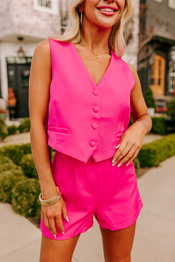 Premium Girl Boss Crop Vest - Hot Pink