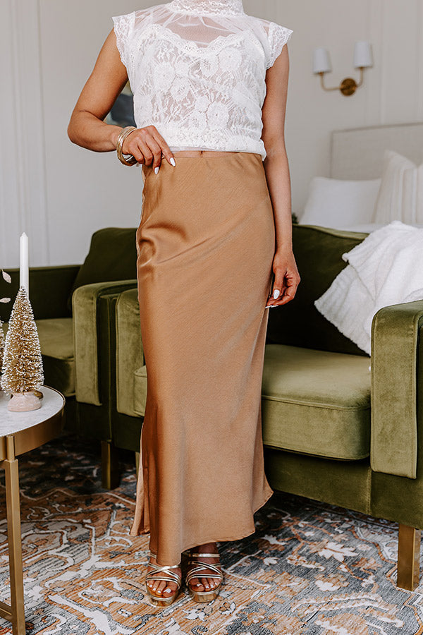 Ultimate Elegance Satin Midi Skirt in Camel - Premium Fit & Style