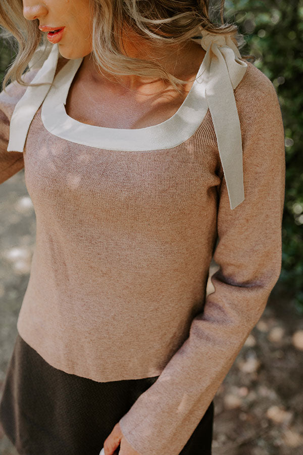 Premium Mocha Knit Top with Bow Accents - Small Town Bistro Collection