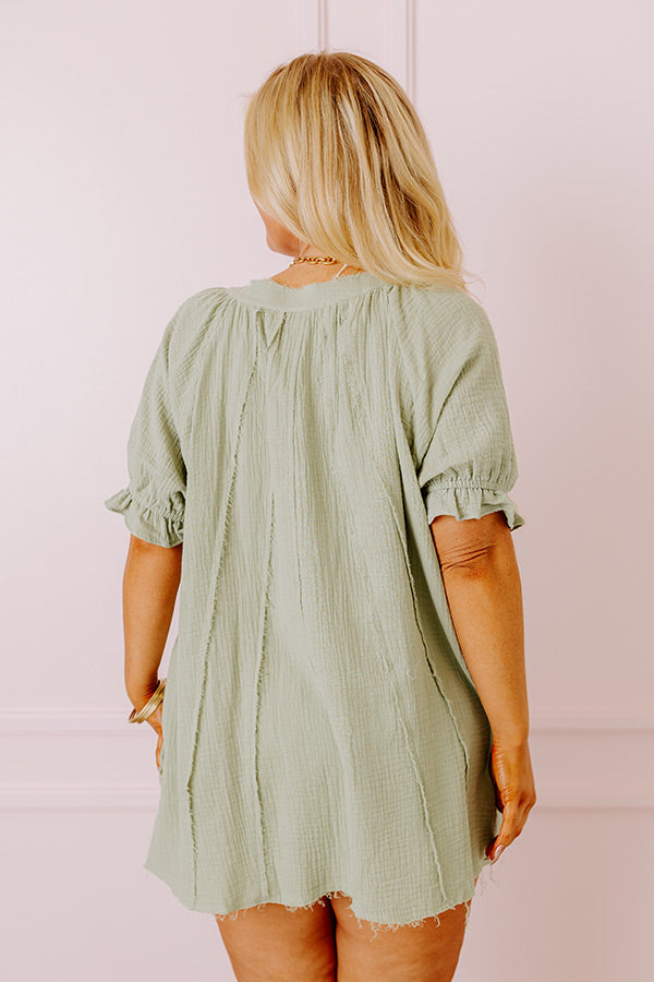 Premium Ocean Breeze Shift Top - Sage Curves