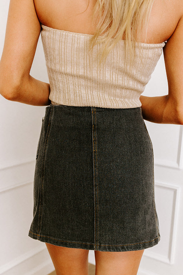 The Ultimate Vintage Black Denim Mini Skirt - Premium Asymmetrical Wrap Style