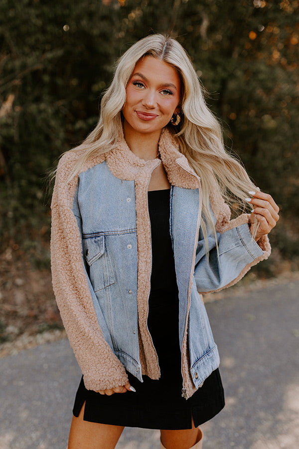 Premium Bonfire Feels Sherpa Denim Jacket - Iced Latte Edition