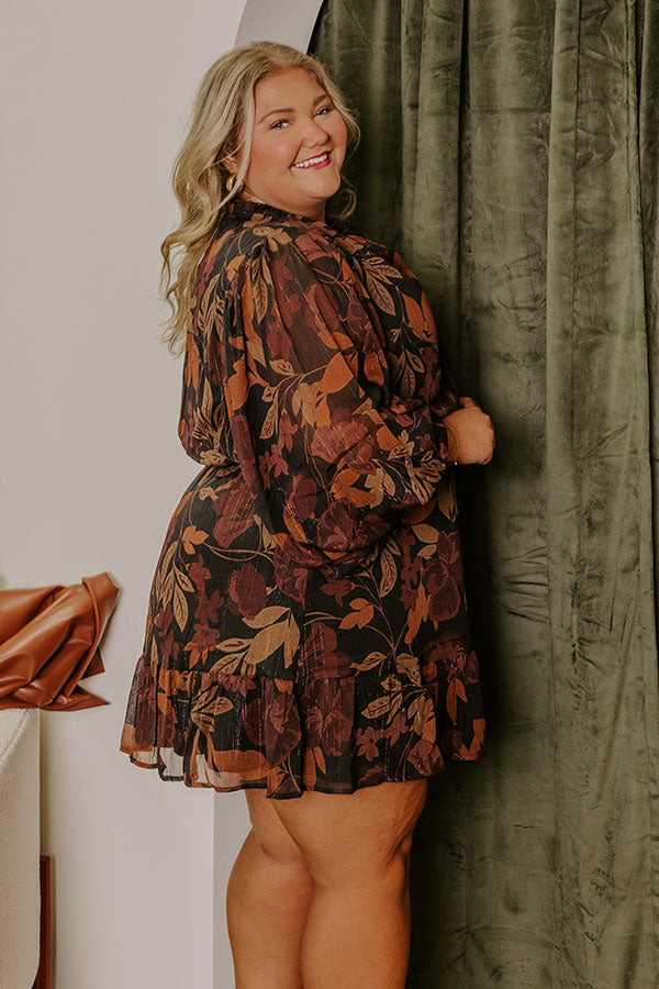 Premium Elegance Floral Mini Dress - Black Curves Collection