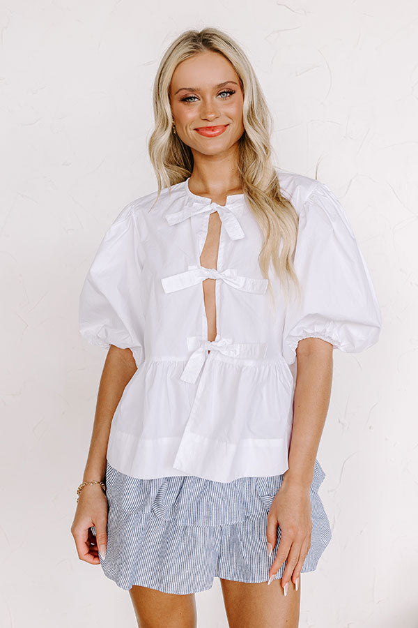 Ultimate Flirty Front Tie Peplum Top - White