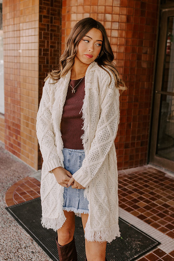 Ultimate Fireside Cozy Cable Knit Fringe Cardigan