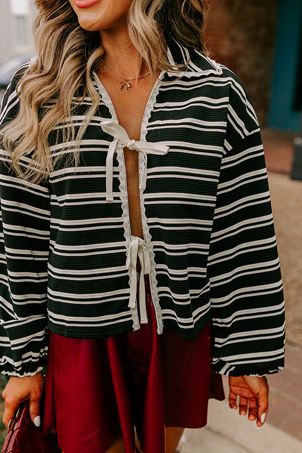 Premium Mulled Wine Stripe Tie-Front Top