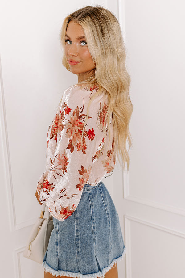 Premium Velvet Burnout Floral Bodysuit - Pink