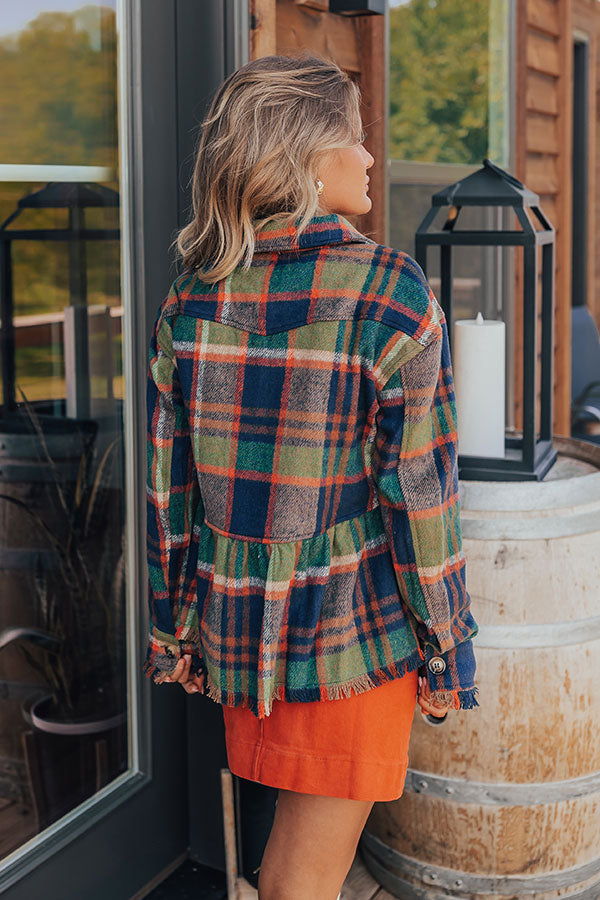 Ultimate Autumn Style: Navy Peplum Jacket with Fringe Details