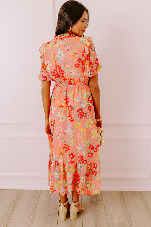 Ultimate Floral Flair Midi Dress in Coral