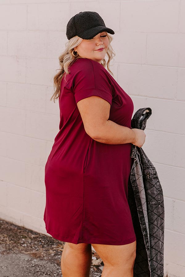 Premium Curves T-Shirt Dress - Wine Elegance