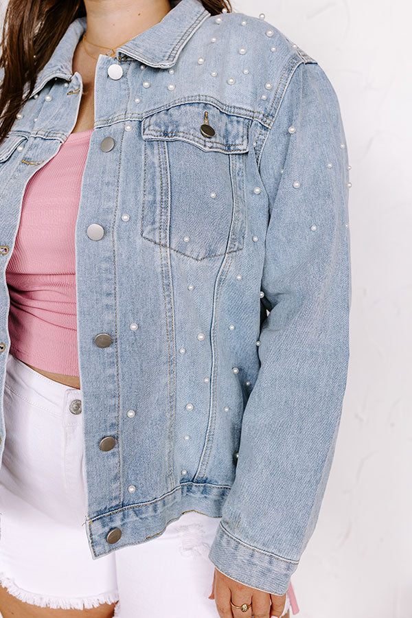 Premium Juni Embellished Denim Jacket - Light Wash Curves