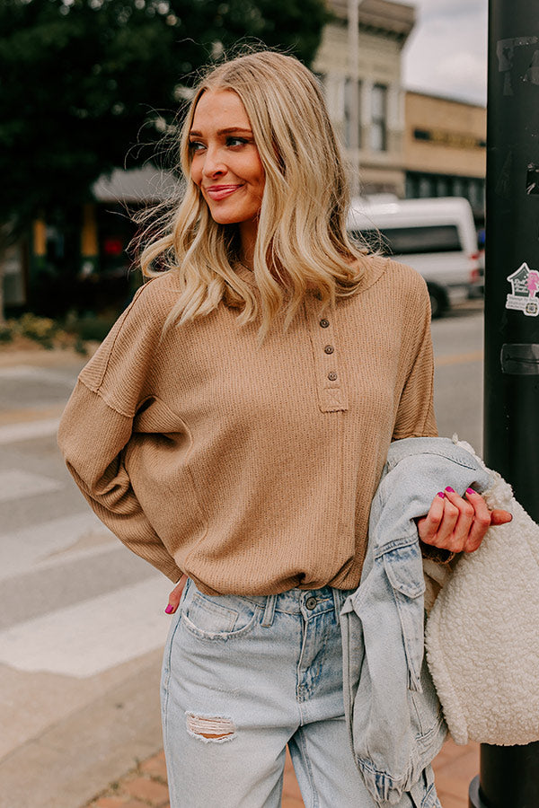 Premium Oversized Henley Top - Taupe | Ultimate Fall Fashion