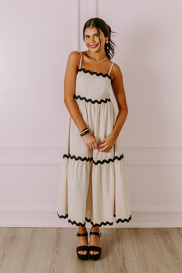 Ultimate Boho Bliss Scalloped Midi Dress - Champagne