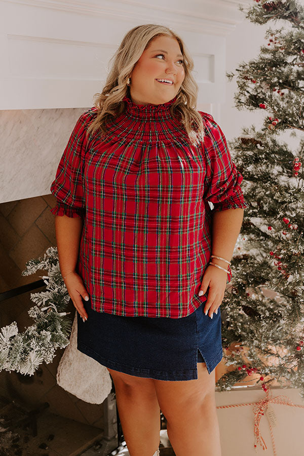 Premium Holiday Harmony Smocked Plaid Top for Curves