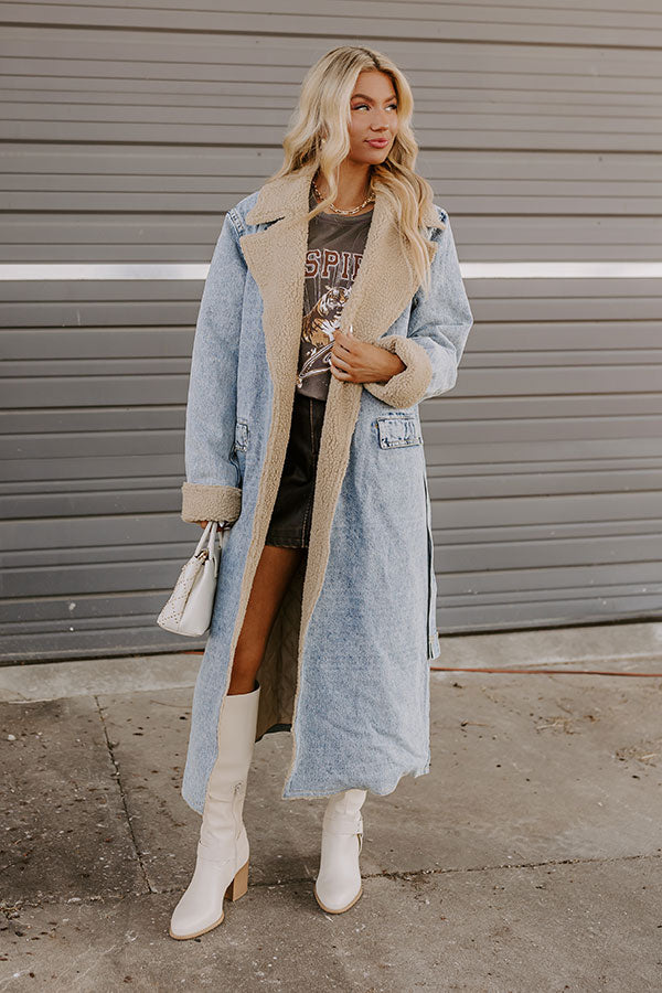 Ultimate Central Park Denim Coat with Sherpa Accents