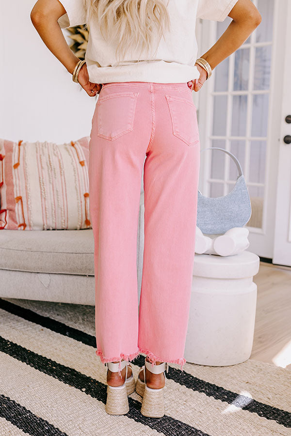 Ultimate Risen Iris Midrise Wide Leg Jeans - Soft Pink Stretch Denim