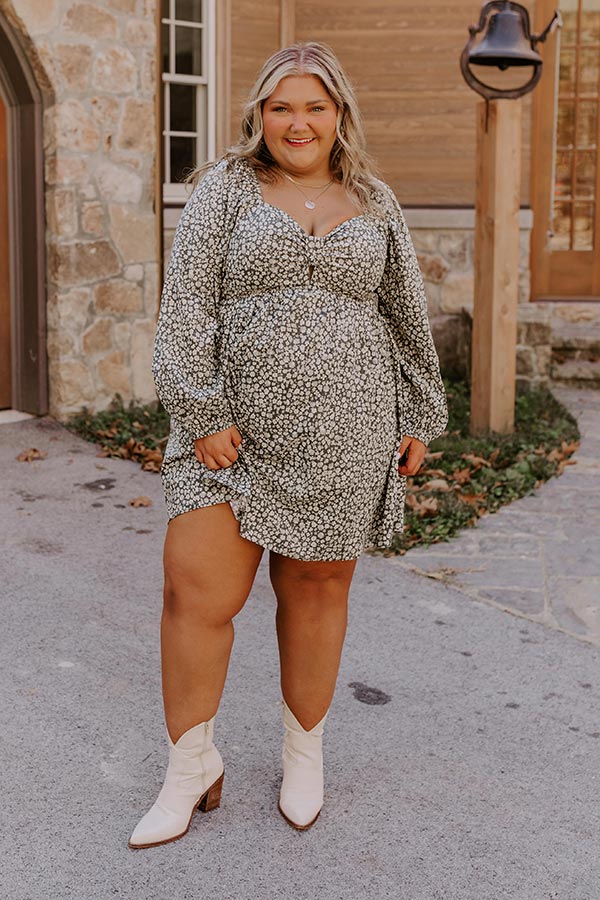 Ultimate Harvest Cutie Floral Mini Dress - Olive Curves