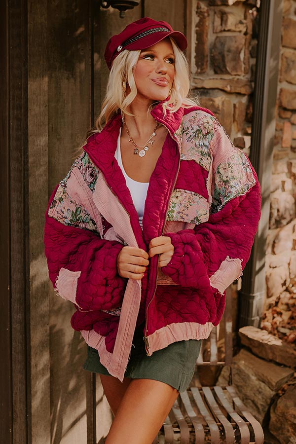 Ultimate Cozy Couture Quilted Jacket in Sangria