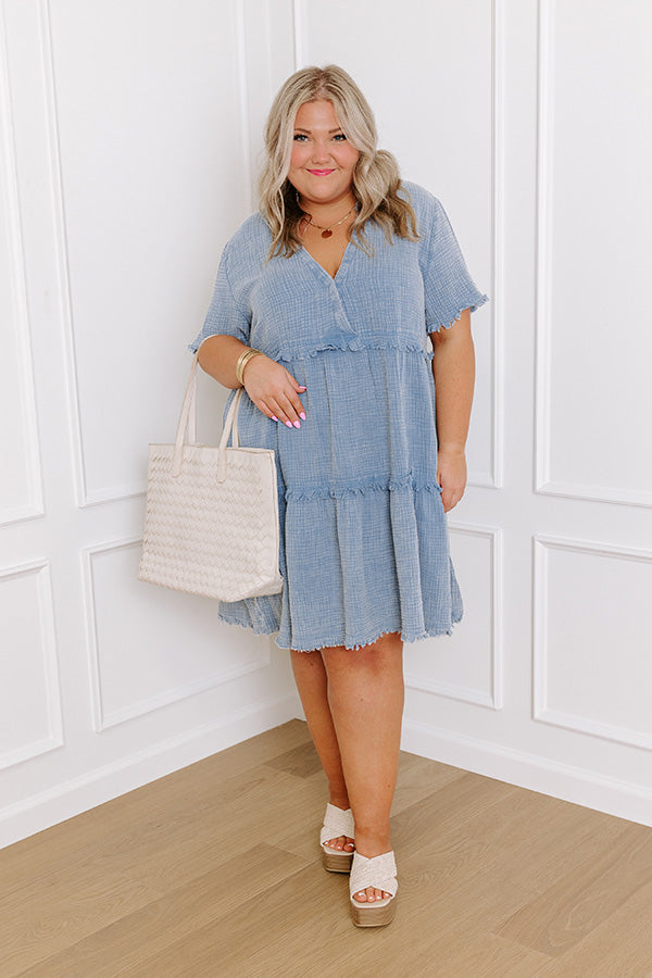 Premium Summer Mimosa Babydoll Dress - Airy Blue Curves