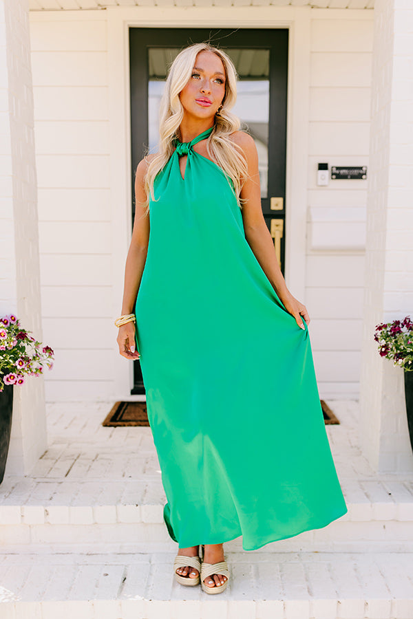 Premium Bali Date Night Satin Maxi Dress in Emerald Green