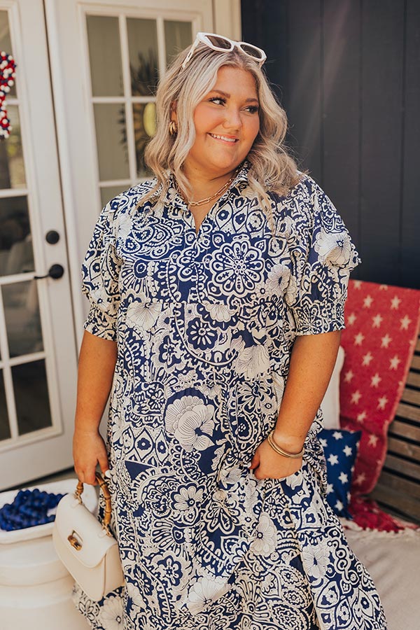 Premium Navy Curves Paisley Midi Dress - Sunday in St. Cloud