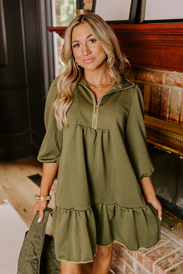 Premium Fall Mixer Mini Dress - Olive Elegance