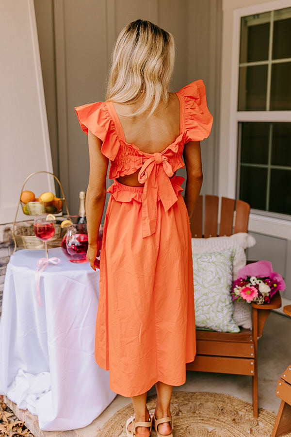 Premium Coastal Chic Midi Dress in Vibrant Orange