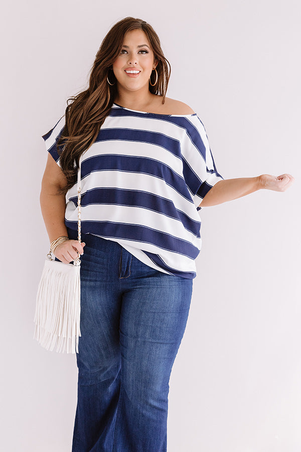 Premium Casual Shift Top - Navy & White Stripes for Curves