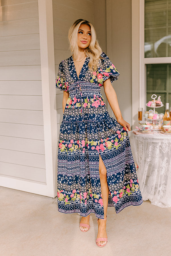 Premium St. Tropez Floral Midi Dress in Navy - Ultimate Spring Style