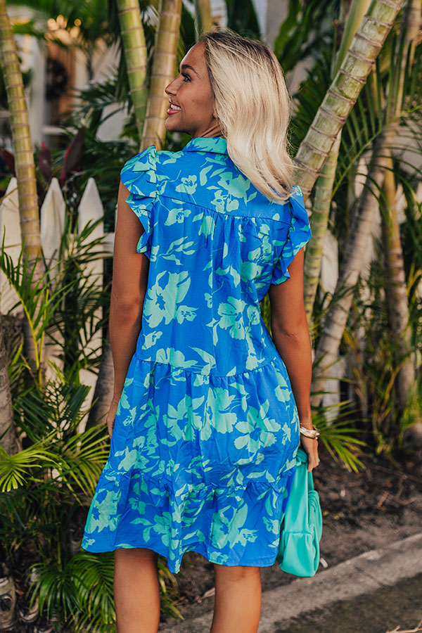 Ultimate Cabana Floral Date Dress - Blue Elegance